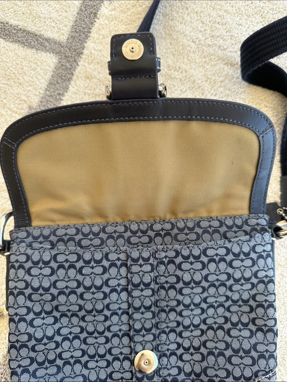 Coach Navy and Black Signature Crossbody Bag